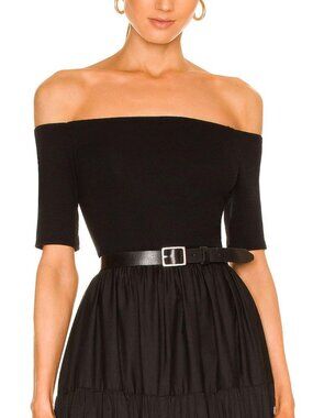Enza Costa Half-Sleeve Off-Shoulder Top in Black